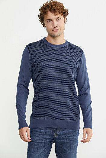 Sementa Indigo Світло-синій трикотажний светр з жакардовим візерунком - Regular Fit