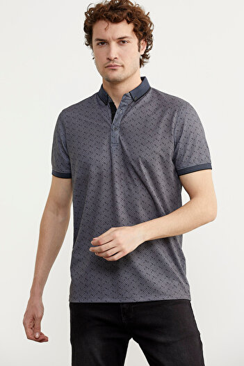 Sementa Patterned Slim Fit Knitwear Polo Collar T-Shirt - Petrol