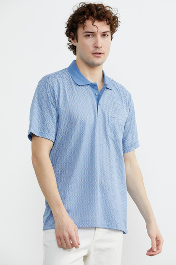 Sementa Regular Fit Polo Neck Patterned T-Shirt - Blue