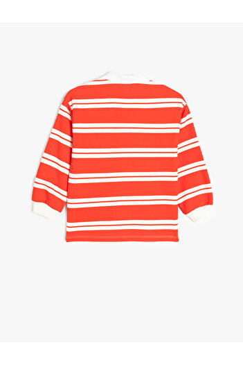 Koton Striped Long Sleeve Button Detailed Polo Neck Sweatshirt