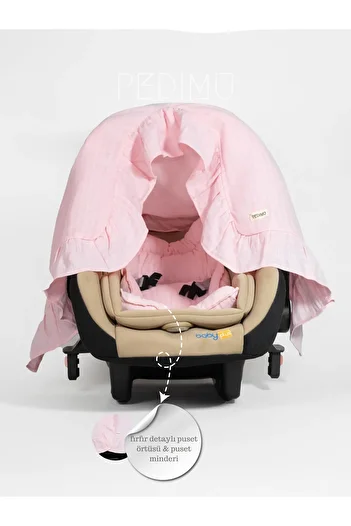 Pedimu Pink Muslin - Frill Detailed Stroller Cover and Cushion Set