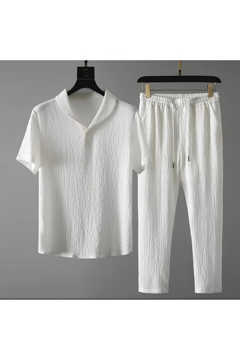 Revasser Unisex Custom Wrapped Fabric - Summer Lycra Short Sleeve T-Shirt and Sweatpants Set