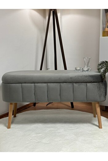 KOKİ DESİGN OSLO Babyface Antrasit Çok Amaçlı Sandıklı Dekoratif Bench Puf