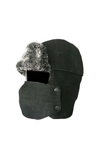 Shark Stoned Black Pilot Shearling Cap - Anatolia with Removable Mask