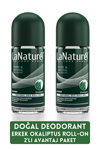 LaNaturel Doğal Deodorant Roll-on Erkek Okaliptüs Kokulu. 2'li Avantaj Paketi