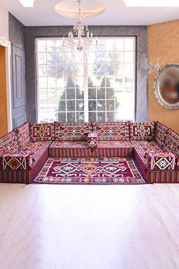 BAKIRÖZÜ HOME Şark Köşesi Takımı Bordo  Anadolu Modeli 15 Parça (20 CM MİNDER KALINLIĞI)
