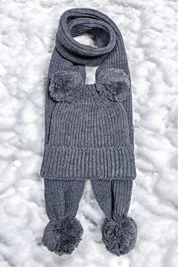 Meriç bebe Girls&Boys Thessaloniki Knitted Pompom Scarf Beanie Set 1-5 Years