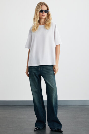 GRIMELANGE Lagertha Women - Λευκό μπλουζάκι Oversize με στρογγυλή λαιμόκοψη, 100% οργανικό βαμβάκι, χοντρή υφή