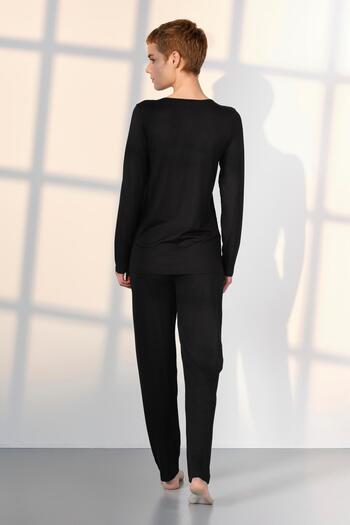 Doreanse Women's Viscose Black Lace Collar T-Shirt Pajama Set 25K4036