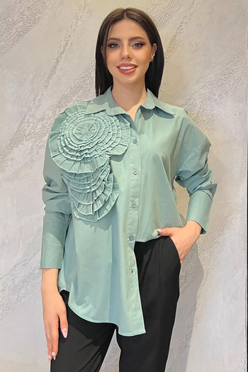 GÜLSELİ Mint Rose Detailed Style Women's Shirt