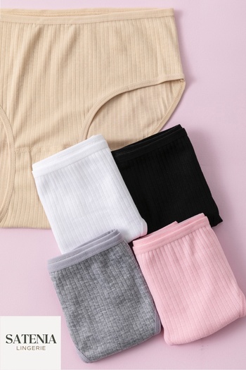 SATENIA LINGERIE Chiloți din bumbac cu nervuri de mărime mare - Pachet de 5 (mărimi XL-2XL-3XL)