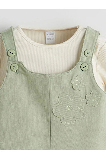 LC Waikiki Ecru Floral Print T-Shirt and Jumpsuit for Girls - Crew Neck Set of 2