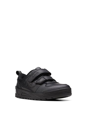 CLARKS PalmerSteggy K Black Leather SHOES JUNIOR BOYS