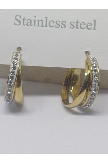 nilüfer takı tasarım 1St Class Double Ring Zircon Stone 316L Steel Earrings