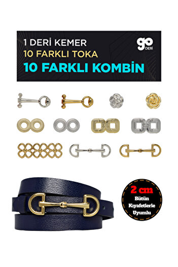 GoDeri Чорний шкіряний жіночий ремінь - 2 см, 1 ремінь і 10 змінних пряжок