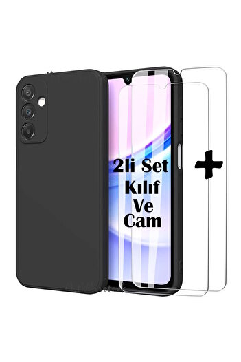 m.tk moveteck Samsung Galaxy A16 Case Camera Protected Soft Color Matte Silicone + 9H Screen Protective Glass 2in1 Set