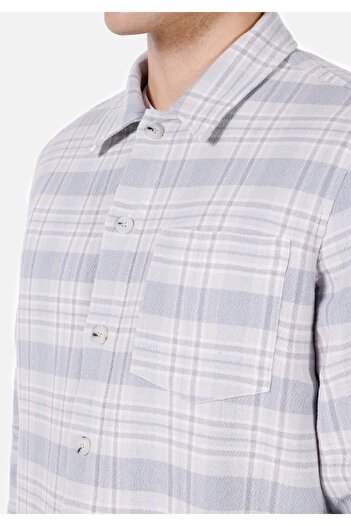 Colin's Comfort Fit Shirt Neck Ekoseli Erkek Mavi Shacket Cl1072026
