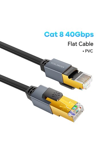 Choice كابل إيثرنت مسطح بطول متر واحد من ASOMETECH Cat 8 كابل إيثرنت دائري/مسطح عالي السرعة 40 جيجابت في الثانية 2000 ميجاهرتز G