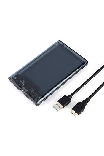 Choice علبة محرك أقراص صلبة شفافة USB 3.0 USB 3.0 سوداء مقاس 2.5 بوصة، كابل Micro من النوع C، قرص صلب خارجي