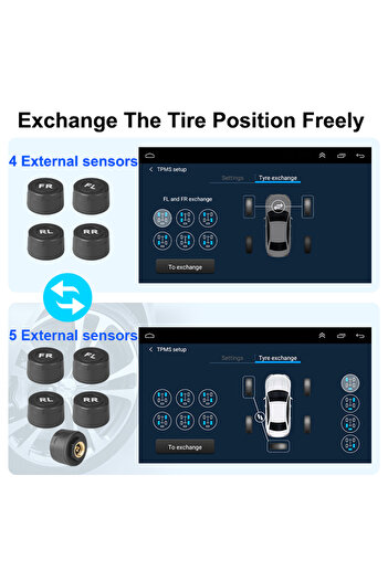 Choice1 5 مستشعرات خارجية JMCQ USB Android TPMS نظام مراقبة ضغط الإطارات نظام إنذار العرض