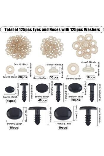 Choice AECH03-06780 1 Box Safety Eyes and Noses Plastic Craft Doll Eyes with Washers Oval Plastic Bear Eyes