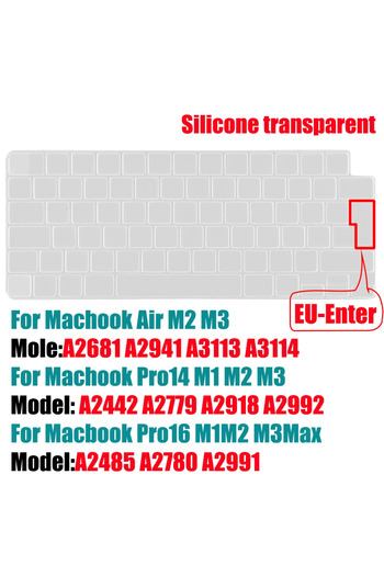 Choice A3113 Eu Clear 0628 Keyboard Cover For 2022-2024 M4 M3/m2/m1chip Pro 14"/16" A3401/a2992/a2779/a2991