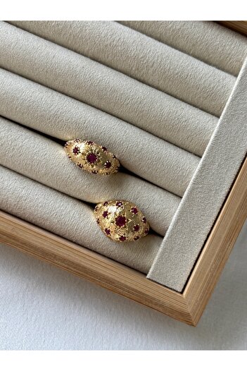 ringbox Set of 2 Gold Star Fuchsia Stone Curved Rings