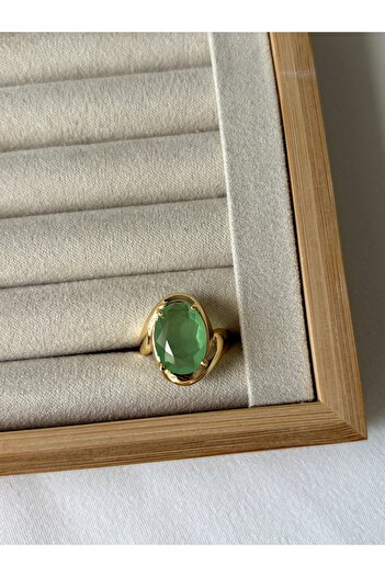 ringbox Water Green Stone Oval Gold Ring