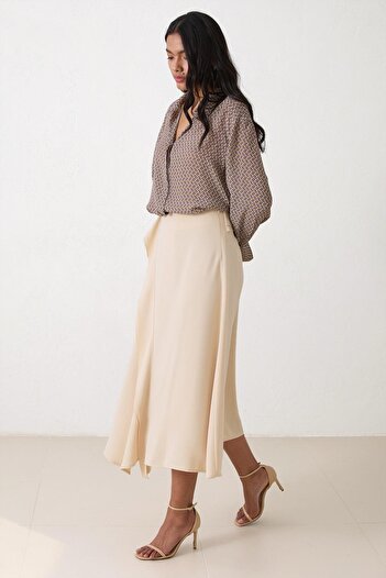 Setre Beige Asymmetrical Cut Midi Skirt