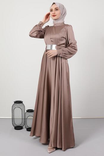 Giza Giyim Mink Hijab Evening Dress - Pleated Front