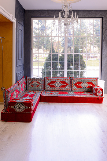 BAKIRÖZÜ HOME Şark Köşesi Takımı Kırmızı Yahyalı  Modeli 9 Parça (20 CM MİNDER KALINLIĞI)