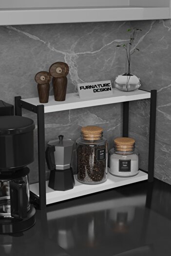 CMKStore Metal Mutfak Tezgah Üstü Organizer 2 Yüksek Raflı Banyo Mutfak Düzenleyici Beyaz