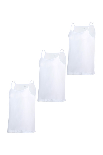 GRSN Women's 3-Piece Rope Strap Cotton Rib Comfortable Flexible White Undershirt