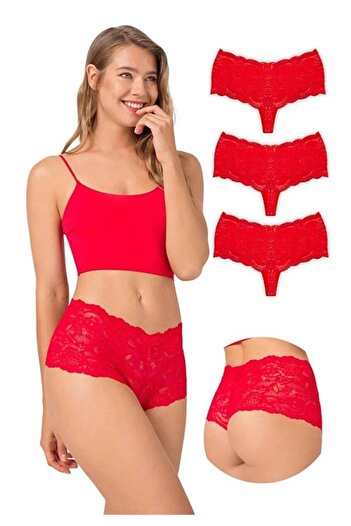 GECKO COLLECTION Lace High Waist Thong Women's Panties 3 Pieces