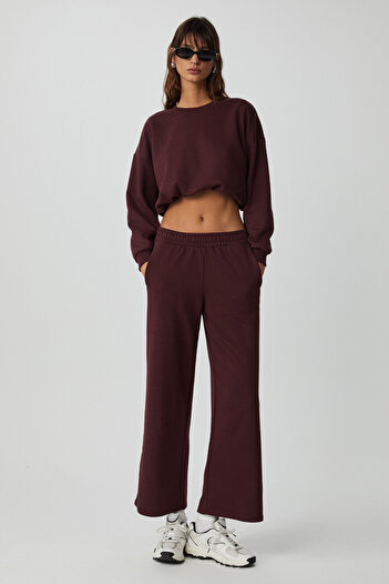 GRIMELANGE Dewanna Women's Long Sleeve Crop Burgundy Tracksuit Set