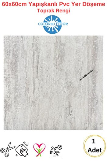 Renkli Duvarlar Yapışkanlı Traverten Mermer Floor Pvc Panel Yer Zemin Kaplama Paneli Arkası Kauçuklu 60X60cm 607