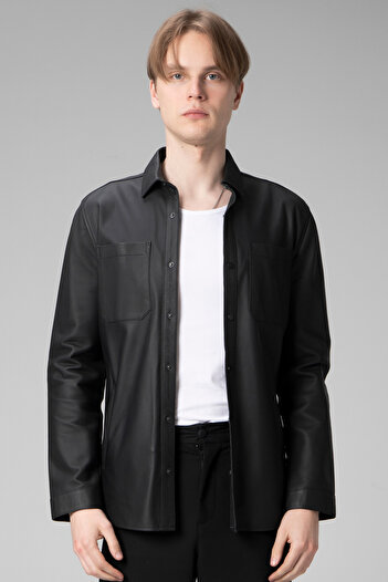 Dericlub Wm202 - Men's Black Genuine Leather Shirt