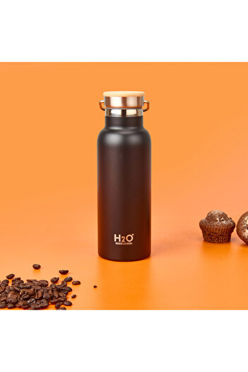 Tohana Steel Thermos with Bamboo Lid - Black / Light Brown - 500 ml
