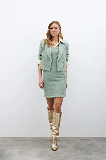 Sateen Mint Mini Tweed Dress