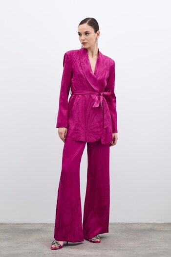 Sateen High Waist Patterned Trousers - Fuchsia