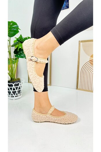 Nstil Beige Women's Shoes - Buckle, Low Heel, Serrated Plush Sole, Oval Toe 377