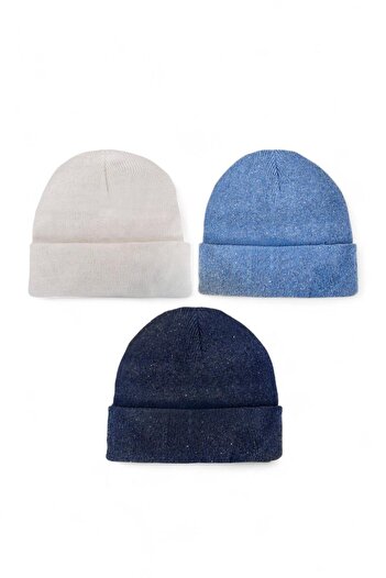 Eke Tekstil Unisex Πτυσσόμενο Σετ Μπερέ - Μπλε-Λευκό-Μπλε 3τμχ