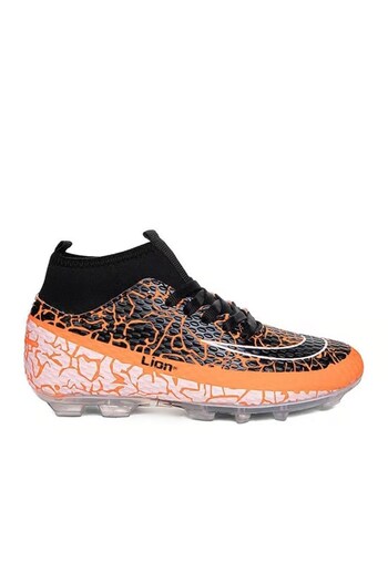 Lion Super Mercury Orange Black Cleat Soccer Shoes with Ankle Socks
