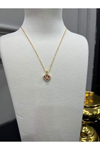 Store Stylish Necklace with Pink Stones, Steel, Tarnish, Stainless