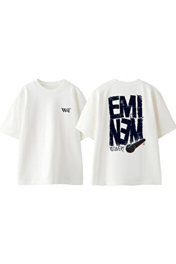 THEWERT Μπλουζάκι Eminem Recovery Design Back Printed Βαμβακερό λευκό oversize μπλουζάκι