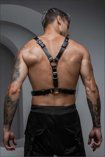 Sweet Demon Men's Leather Chest Body Accessory - Adjustable Special Design with Front and Back Detail