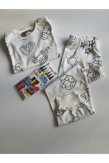 HNKİDS Unisex Children's Pajamas Set - Paintable, Gift Pencil (Swivel to Old Post Wash)