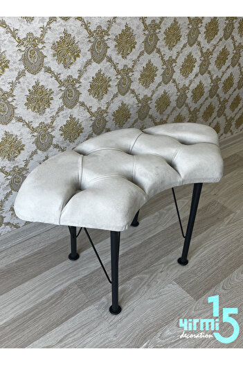 Yirmi15 Siyah Metal Ayaklı Tekli Oval Bench & Puf