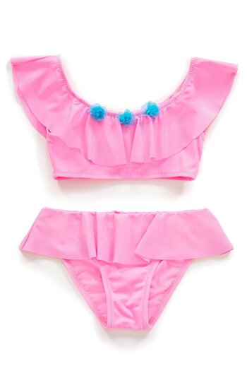 Endeep Girl's Light Pink Bikini Set with Flounce Accessories