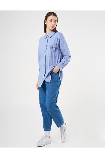 Kayra Blue Tunic - Aviator with Shirt Collar and Lace Detail